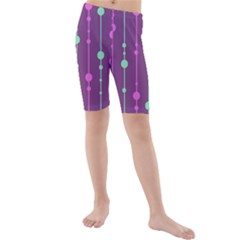 Purple and green pattern Kid s Mid Length Swim Shorts