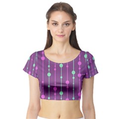 Purple and green pattern Short Sleeve Crop Top (Tight Fit)