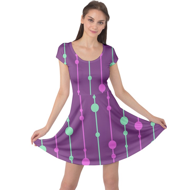 Purple and green pattern Cap Sleeve Dresses