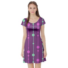 Purple and green pattern Short Sleeve Skater Dress