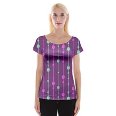 Purple and green pattern Women s Cap Sleeve Top