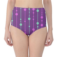 Purple and green pattern High-Waist Bikini Bottoms