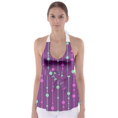 Purple and green pattern Babydoll Tankini Top