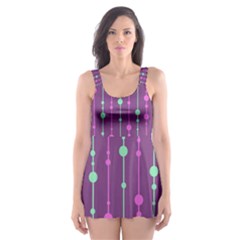 Purple and green pattern Skater Dress Swimsuit