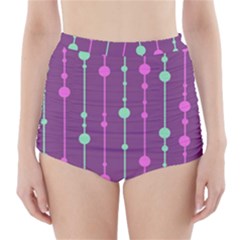 Purple and green pattern High-Waisted Bikini Bottoms