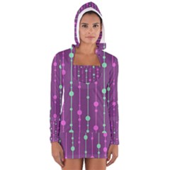 Purple And Green Pattern Women s Long Sleeve Hooded T-shirt by Valentinaart