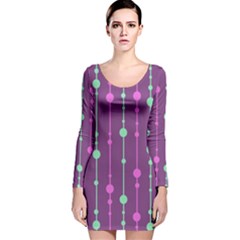 Purple and green pattern Long Sleeve Velvet Bodycon Dress