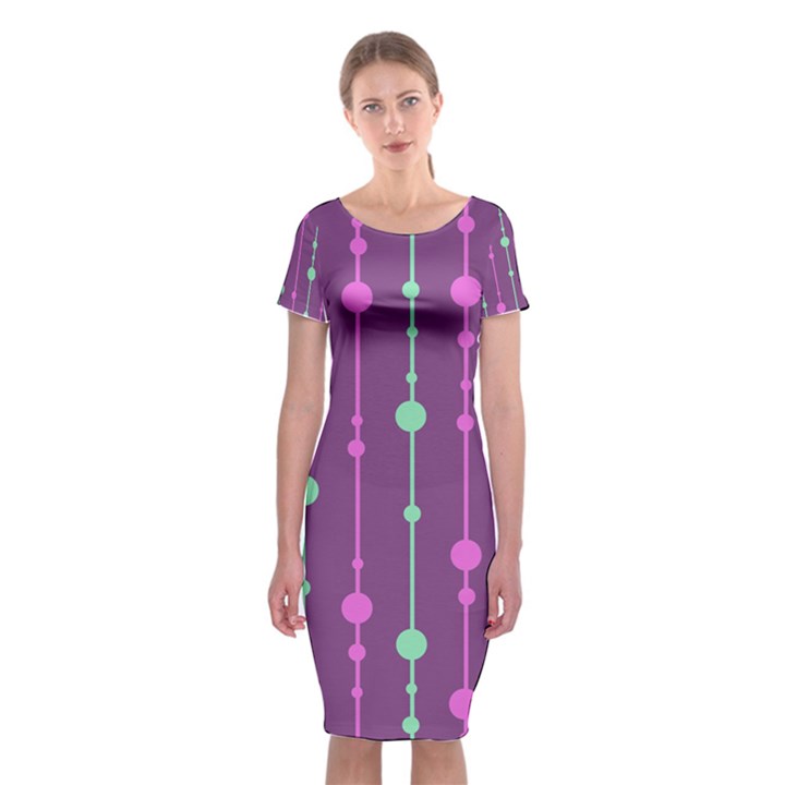 Purple and green pattern Classic Short Sleeve Midi Dress