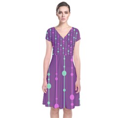 Purple and green pattern Short Sleeve Front Wrap Dress