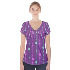 Purple and green pattern Short Sleeve Front Detail Top