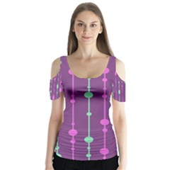 Purple and green pattern Butterfly Sleeve Cutout Tee 