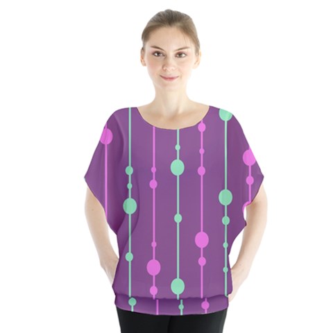 Purple And Green Pattern Batwing Chiffon Blouse by Valentinaart