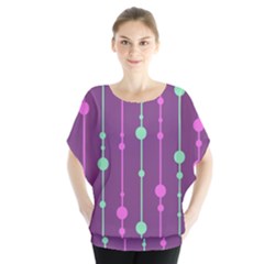 Purple And Green Pattern Batwing Chiffon Blouse