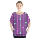 Purple and green pattern Batwing Chiffon Blouse View1