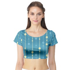 Blue Pattern Short Sleeve Crop Top (tight Fit)