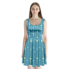 Blue Pattern Split Back Mini Dress 