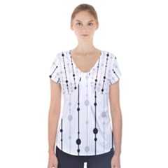 Black And White Elegant Pattern Short Sleeve Front Detail Top