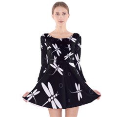 Dragonflies Pattern Long Sleeve Velvet Skater Dress