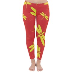 Red And Yellow Dragonflies Pattern Winter Leggings 