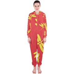 Red And Yellow Dragonflies Pattern Hooded Jumpsuit (ladies)  by Valentinaart