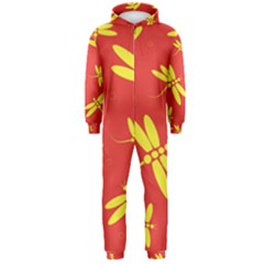 Red And Yellow Dragonflies Pattern Hooded Jumpsuit (men)  by Valentinaart