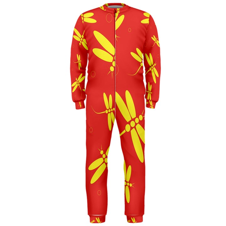 Red and yellow dragonflies pattern OnePiece Jumpsuit (Men) 