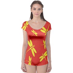 Red And Yellow Dragonflies Pattern Boyleg Leotard  by Valentinaart