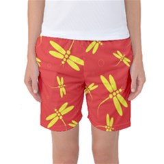 Red And Yellow Dragonflies Pattern Women s Basketball Shorts by Valentinaart