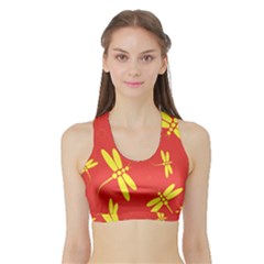 Red And Yellow Dragonflies Pattern Sports Bra With Border by Valentinaart