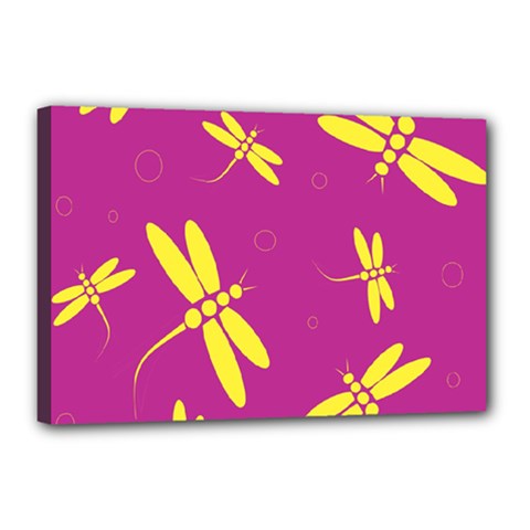 Purple And Yellow Dragonflies Pattern Canvas 18  X 12  by Valentinaart