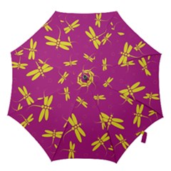 Purple And Yellow Dragonflies Pattern Hook Handle Umbrellas (large) by Valentinaart