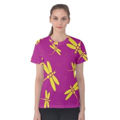 Purple And Yellow Dragonflies Pattern Women s Cotton Tee