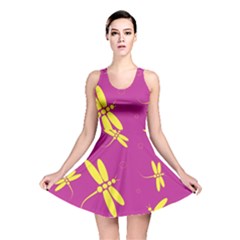 Purple And Yellow Dragonflies Pattern Reversible Skater Dress by Valentinaart