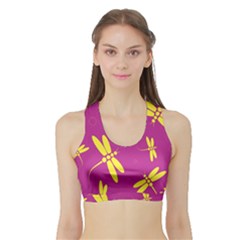 Purple And Yellow Dragonflies Pattern Sports Bra With Border by Valentinaart