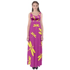 Purple And Yellow Dragonflies Pattern Empire Waist Maxi Dress by Valentinaart