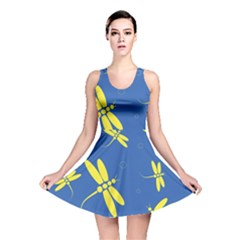 Blue And Yellow Dragonflies Pattern Reversible Skater Dress by Valentinaart