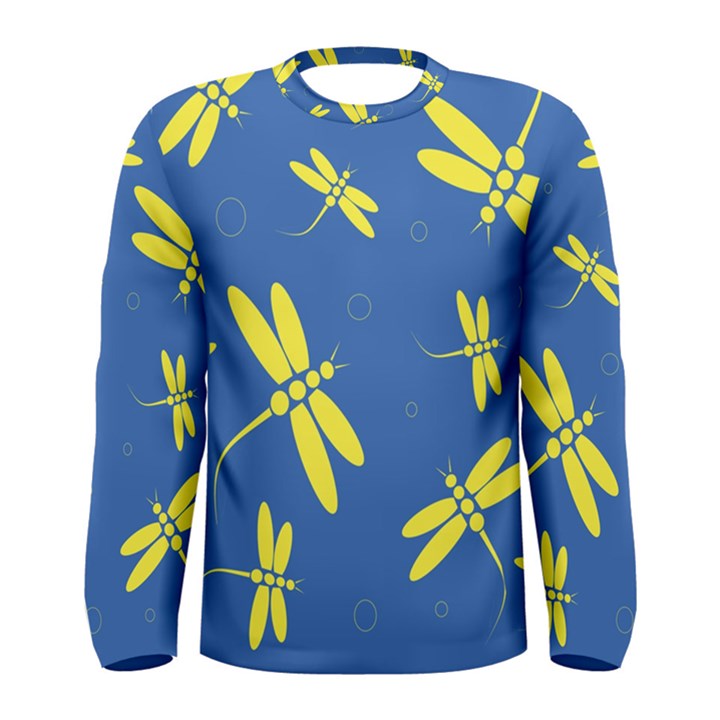 Blue and yellow dragonflies pattern Men s Long Sleeve Tee