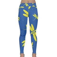 Blue And Yellow Dragonflies Pattern Yoga Leggings  by Valentinaart