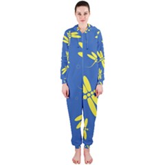 Blue And Yellow Dragonflies Pattern Hooded Jumpsuit (ladies)  by Valentinaart