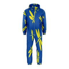 Blue And Yellow Dragonflies Pattern Hooded Jumpsuit (kids)