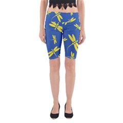 Blue And Yellow Dragonflies Pattern Yoga Cropped Leggings