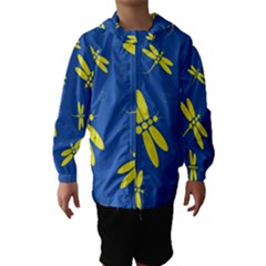 Blue And Yellow Dragonflies Pattern Hooded Wind Breaker (kids) by Valentinaart