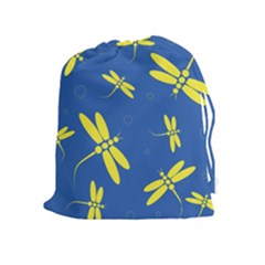 Blue And Yellow Dragonflies Pattern Drawstring Pouches (extra Large) by Valentinaart