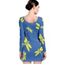 Blue and yellow dragonflies pattern Long Sleeve Velvet Bodycon Dress View2