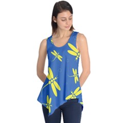 Blue And Yellow Dragonflies Pattern Sleeveless Tunic