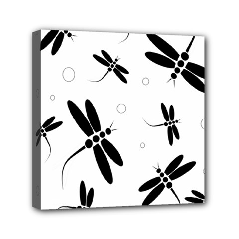 Black And White Dragonflies Mini Canvas 6  X 6 