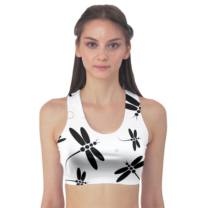 Black and white dragonflies Sports Bra