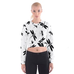 Black And White Dragonflies Women s Cropped Sweatshirt by Valentinaart