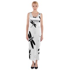 Black And White Dragonflies Fitted Maxi Dress by Valentinaart