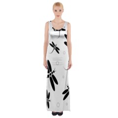 Black And White Dragonflies Maxi Thigh Split Dress by Valentinaart